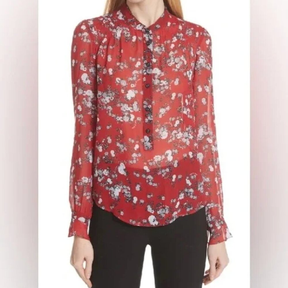 Floryday womens blouse shirt Small Pink floral‎ long sleeve sheer